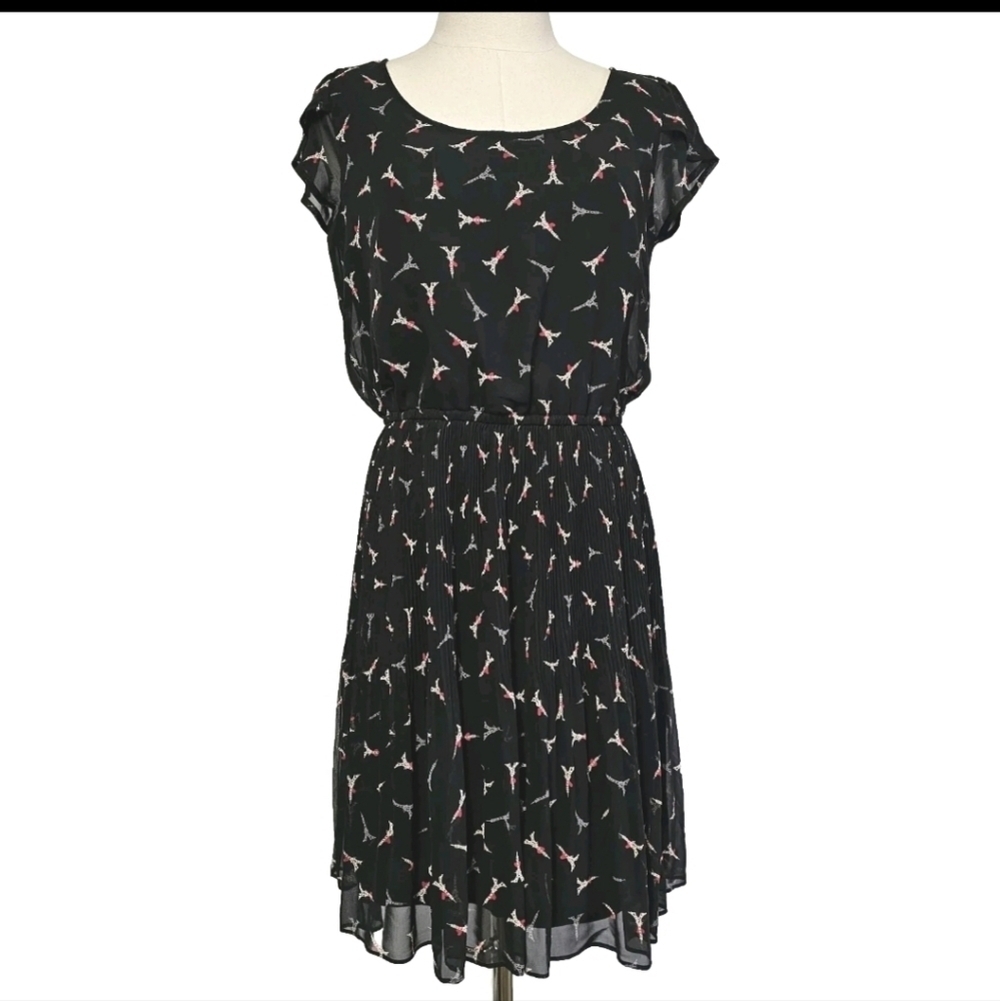 Elle Luxe Beauty Paris France Eiffel Tower Black Summer Short Mini Medium Dress